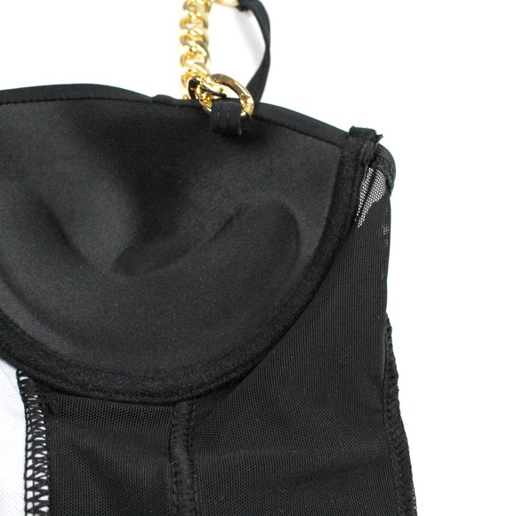 Chain and Mesh Detailed Black Push Up Swimsuit - Picture 7 of 9